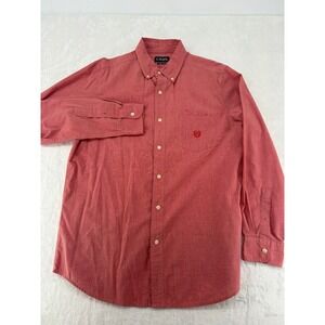 Chaps Button Down Mens Large Shirt Red Easy Care Micro Check Long Sleeve Pocket